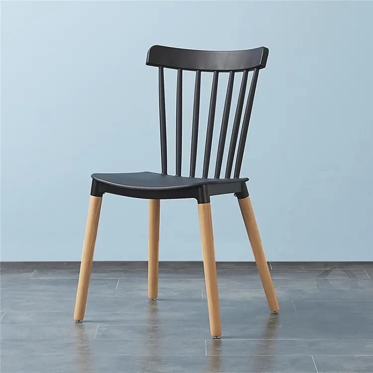 LEPTIS MAGNA Elegant Modern Chair Plastic and Beech Wooden Leg Set of 4 Dining Chairs (Black)