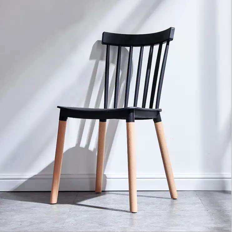 LEPTIS MAGNA Elegant Modern Chair Plastic and Beech Wooden Leg Set of 4 Dining Chairs (Black)