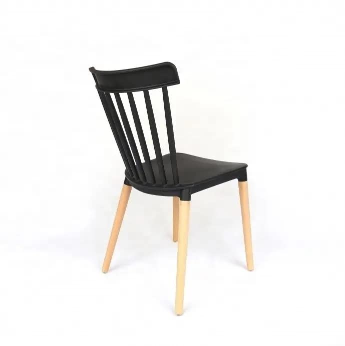 LEPTIS MAGNA Elegant Modern Chair Plastic and Beech Wooden Leg Set of 4 Dining Chairs (Black)