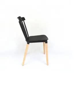 LEPTIS MAGNA Elegant Modern Chair Plastic and Beech Wooden Leg Set of 4 Dining Chairs (Black)