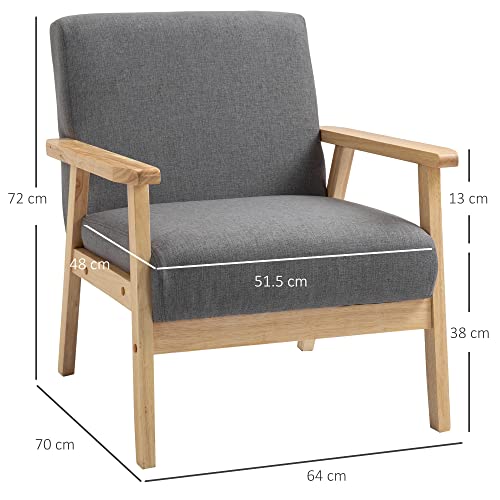 HOMCOM Accent Chair Wood Frame w/Thick Linen Cushions Wide Seat Armchair Home Furniture Bedroom Office