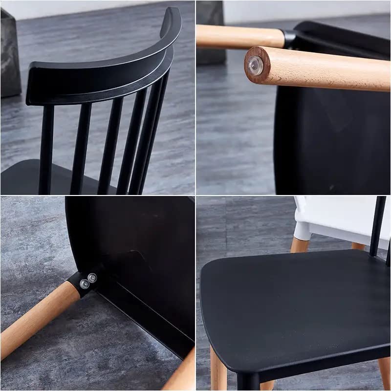 LEPTIS MAGNA Elegant Modern Chair Plastic and Beech Wooden Leg Set of 4 Dining Chairs (Black)