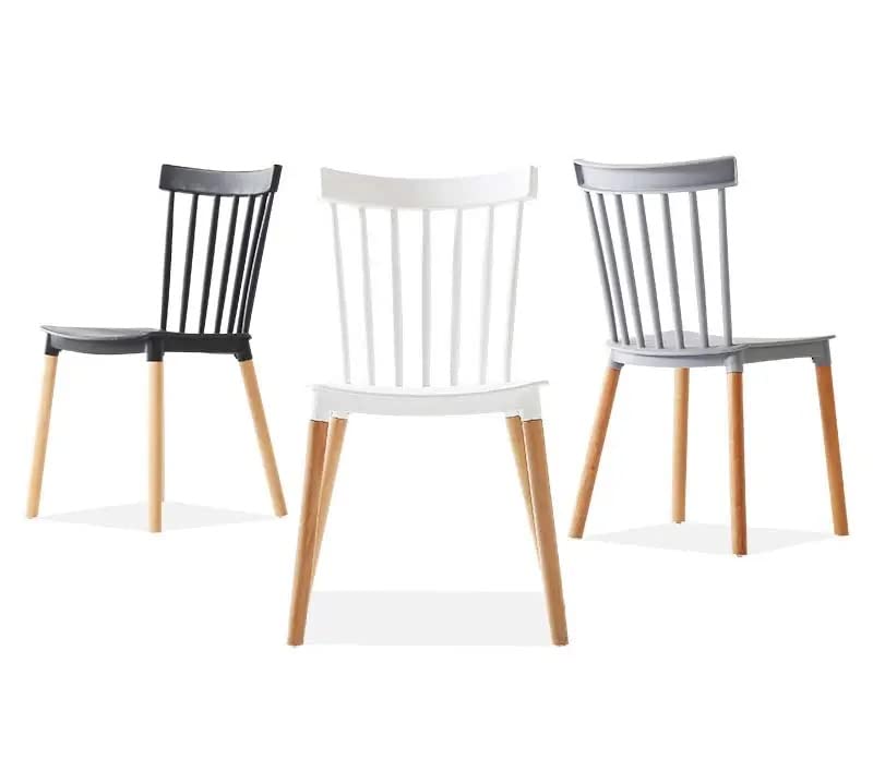 LEPTIS MAGNA Elegant Modern Chair Plastic and Beech Wooden Leg Set of 4 Dining Chairs (Black)
