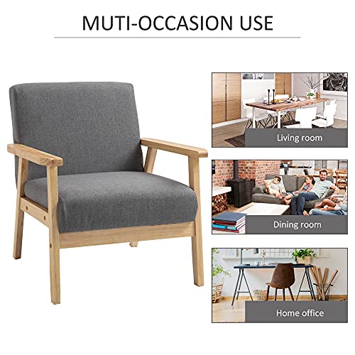 HOMCOM Accent Chair Wood Frame w/Thick Linen Cushions Wide Seat Armchair Home Furniture Bedroom Office