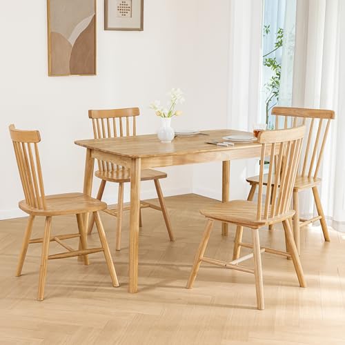 DELAVIN Wooden Dining Chairs Set of 2, Mid Century Oak Dining Chairs, Country Farmhouse Kitchen Chairs, Natural，60D x 60W x 74Hcm