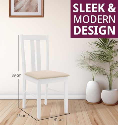 Hallowood Furniture Aston White Painted Dining Chairs Set 2, Solid Wooden Chairs with Fabric Seat Pad, Contemporary White Chairs, Wooden Cafe Chair, Modern Kitchen Furniture