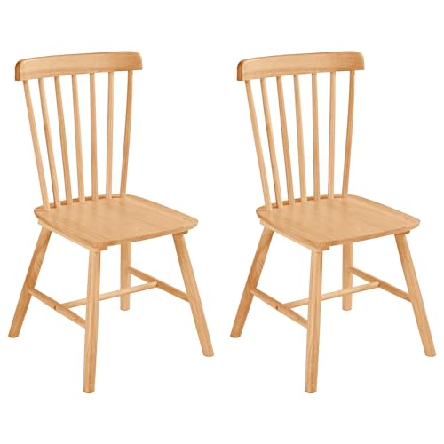 DELAVIN Wooden Dining Chairs Set of 2, Mid Century Oak Dining Chairs, Country Farmhouse Kitchen Chairs, Natural，60D x 60W x 74Hcm