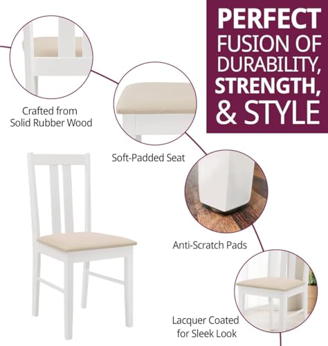 Hallowood Furniture Aston White Painted Dining Chairs Set 2, Solid Wooden Chairs with Fabric Seat Pad, Contemporary White Chairs, Wooden Cafe Chair, Modern Kitchen Furniture