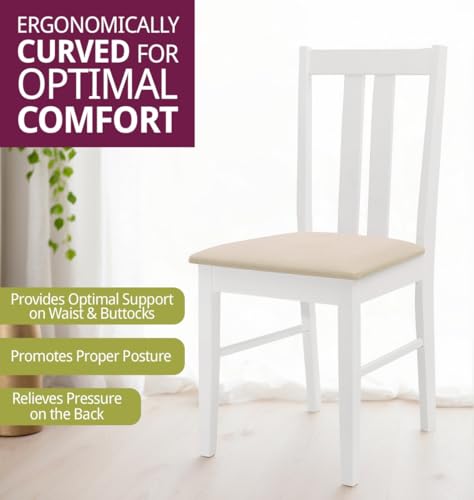 Hallowood Furniture Aston White Painted Dining Chairs Set 2, Solid Wooden Chairs with Fabric Seat Pad, Contemporary White Chairs, Wooden Cafe Chair, Modern Kitchen Furniture