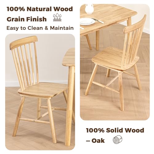 DELAVIN Wooden Dining Chairs Set of 2, Mid Century Oak Dining Chairs, Country Farmhouse Kitchen Chairs, Natural，60D x 60W x 74Hcm