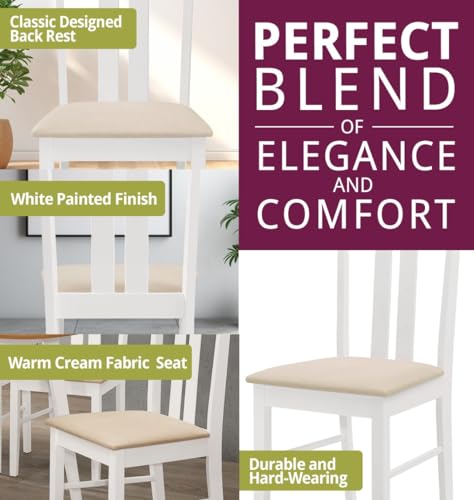 Hallowood Furniture Aston White Painted Dining Chairs Set 2, Solid Wooden Chairs with Fabric Seat Pad, Contemporary White Chairs, Wooden Cafe Chair, Modern Kitchen Furniture