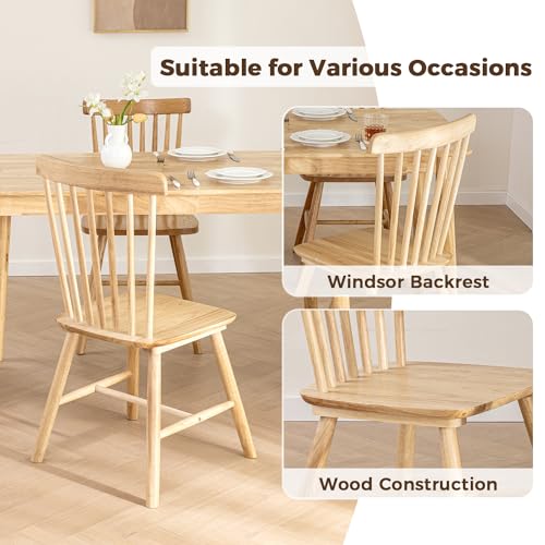 DELAVIN Wooden Dining Chairs Set of 2, Mid Century Oak Dining Chairs, Country Farmhouse Kitchen Chairs, Natural，60D x 60W x 74Hcm