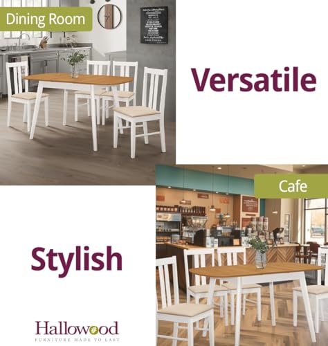 Hallowood Furniture Aston White Painted Dining Chairs Set 2, Solid Wooden Chairs with Fabric Seat Pad, Contemporary White Chairs, Wooden Cafe Chair, Modern Kitchen Furniture