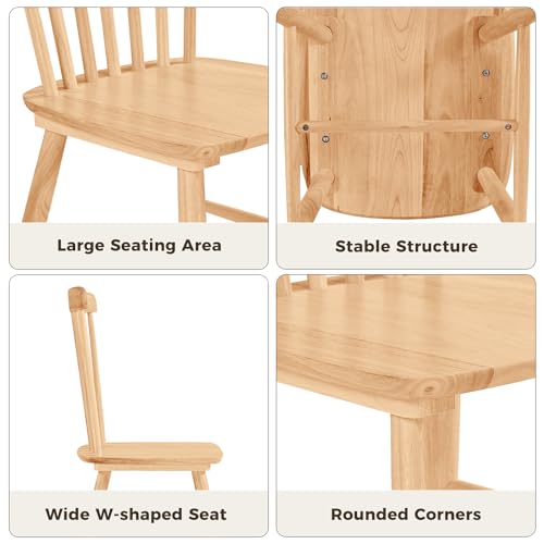 DELAVIN Wooden Dining Chairs Set of 2, Mid Century Oak Dining Chairs, Country Farmhouse Kitchen Chairs, Natural，60D x 60W x 74Hcm