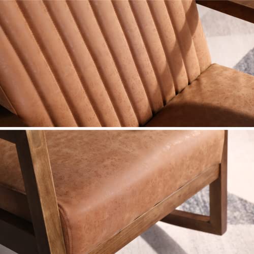 Wahson PU Leather Rocking Chair Retro Armchair Padded Accent Chair with Solid Wood Legs, Leisure Relax Chair for Living Room/Bedroom/Balcony (Brown)