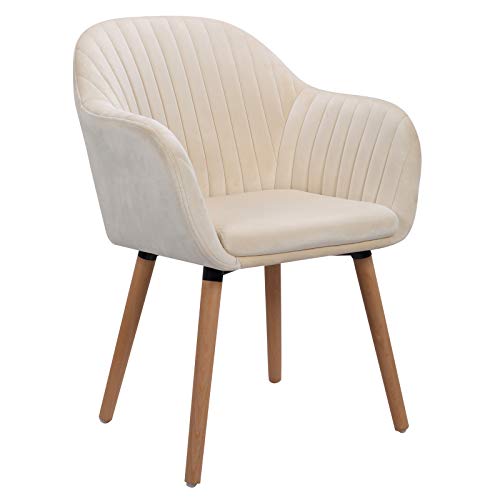 WOLTU Cream White Kitchen Dining Chair 1 Piece Upholstered Counter Lounge Living Room Corner Chair with Arms & Backrest Solid Wood Legs Reception Chair Tub Chairs Armchair