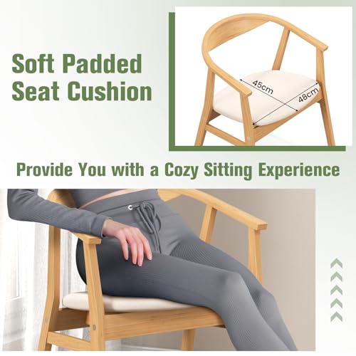 COSTWAY Bamboo Accent Chair, Single Padded Seat Lounge Armchair, Leisure Comfy Occasional Reading Armchair Side Dining Chairs for Living Room, Bedroom and Office, Natural (1)