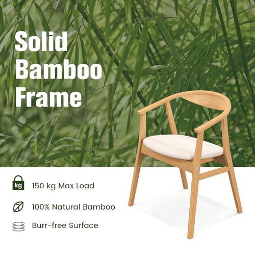 COSTWAY Bamboo Accent Chair, Single Padded Seat Lounge Armchair, Leisure Comfy Occasional Reading Armchair Side Dining Chairs for Living Room, Bedroom and Office, Natural (1)
