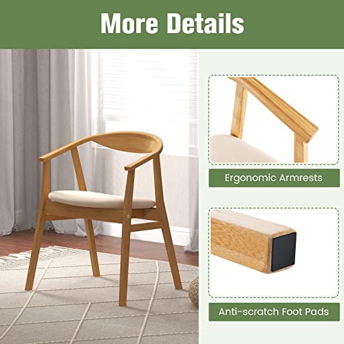 COSTWAY Bamboo Accent Chair, Single Padded Seat Lounge Armchair, Leisure Comfy Occasional Reading Armchair Side Dining Chairs for Living Room, Bedroom and Office, Natural (1)