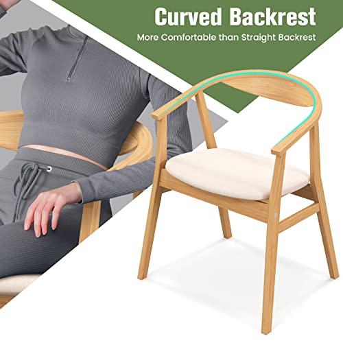 COSTWAY Bamboo Accent Chair, Single Padded Seat Lounge Armchair, Leisure Comfy Occasional Reading Armchair Side Dining Chairs for Living Room, Bedroom and Office, Natural (1)