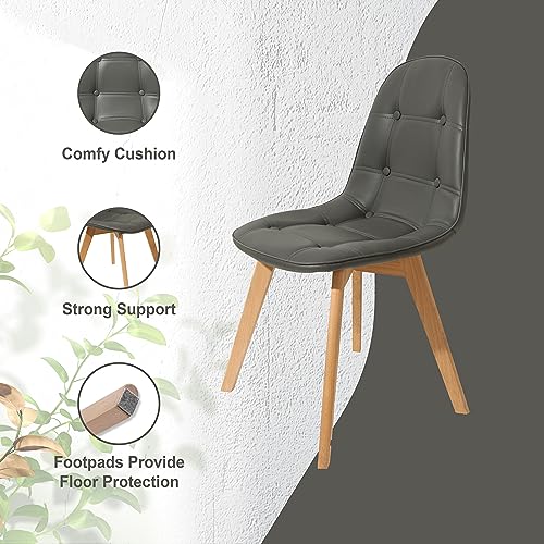 Modern Arm Less Solid Wooden Padded Seat Dining Chairs with Back Rest Designer Chairs for Kitchen Home Office Lounge Living Room Cushioned (Grey)