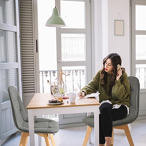 Modern Arm Less Solid Wooden Padded Seat Dining Chairs with Back Rest Designer Chairs for Kitchen Home Office Lounge Living Room Cushioned (Grey)