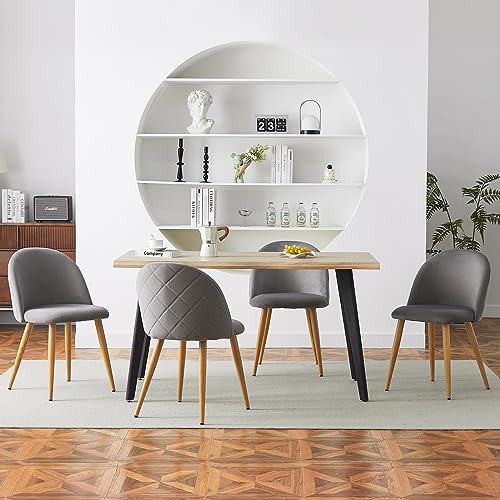 CLIPOP Dining Chairs Set of 4 Grey Velvet Kitchen Counter Chairs with Backrest and Wooden Style Metal Legs, Lounge Corner Chairs for Living Room, Kitchen,Office