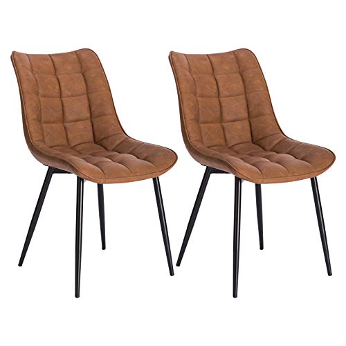 WOLTU Dining Chairs Set of 2 pcs Kitchen Counter Chairs Lounge Leisure Living Room Corner Chairs Light Brown Faux Leather Reception Chairs with Backrest and Padded Seat