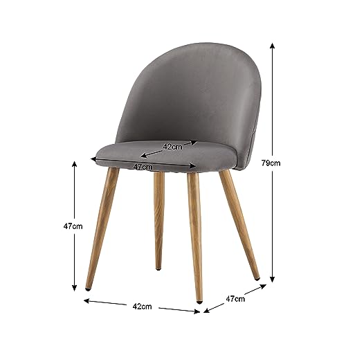 CLIPOP Dining Chairs Set of 4 Grey Velvet Kitchen Counter Chairs with Backrest and Wooden Style Metal Legs, Lounge Corner Chairs for Living Room, Kitchen,Office