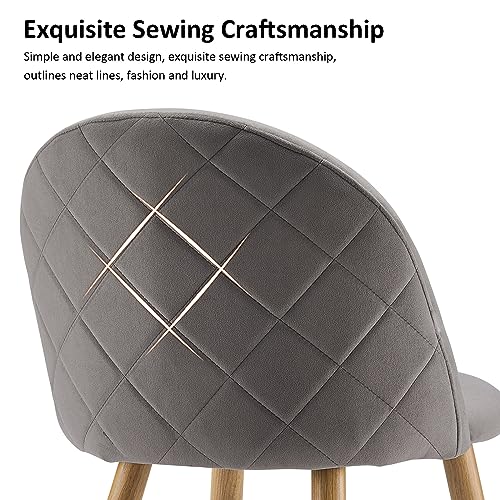 CLIPOP Dining Chairs Set of 4 Grey Velvet Kitchen Counter Chairs with Backrest and Wooden Style Metal Legs, Lounge Corner Chairs for Living Room, Kitchen,Office