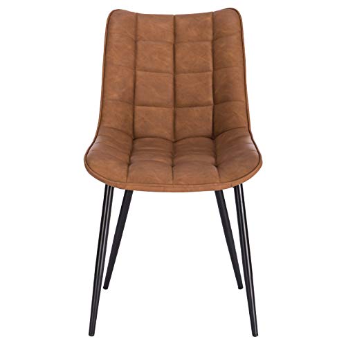 WOLTU Dining Chairs Set of 2 pcs Kitchen Counter Chairs Lounge Leisure Living Room Corner Chairs Light Brown Faux Leather Reception Chairs with Backrest and Padded Seat