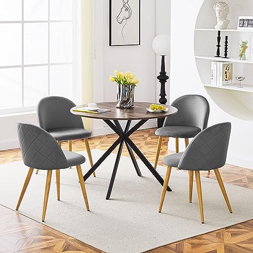 CLIPOP Dining Chairs Set of 4 Grey Velvet Kitchen Counter Chairs with Backrest and Wooden Style Metal Legs, Lounge Corner Chairs for Living Room, Kitchen,Office