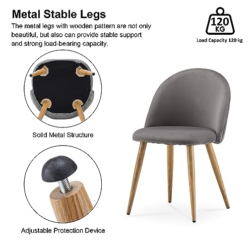 CLIPOP Dining Chairs Set of 4 Grey Velvet Kitchen Counter Chairs with Backrest and Wooden Style Metal Legs, Lounge Corner Chairs for Living Room, Kitchen,Office