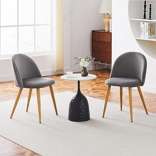 CLIPOP Dining Chairs Set of 4 Grey Velvet Kitchen Counter Chairs with Backrest and Wooden Style Metal Legs, Lounge Corner Chairs for Living Room, Kitchen,Office