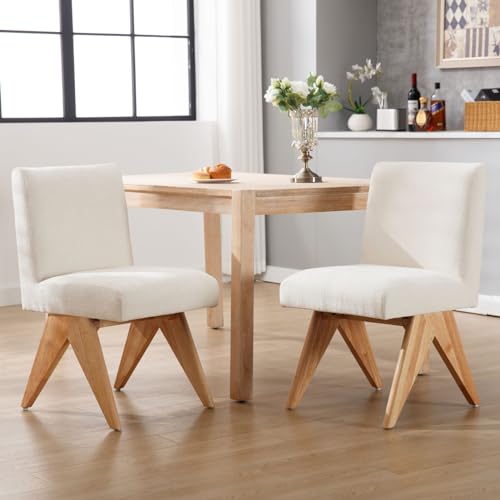 Wahson Mid Century Dining Chairs Set of 2 Kitchen Leisure Chairs in Fabric with Wooden Legs, Upholstered Side Chairs for Dining Room/Restaurant, Beige