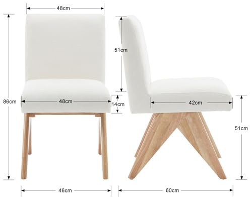 Wahson Mid Century Dining Chairs Set of 2 Kitchen Leisure Chairs in Fabric with Wooden Legs, Upholstered Side Chairs for Dining Room/Restaurant, Beige