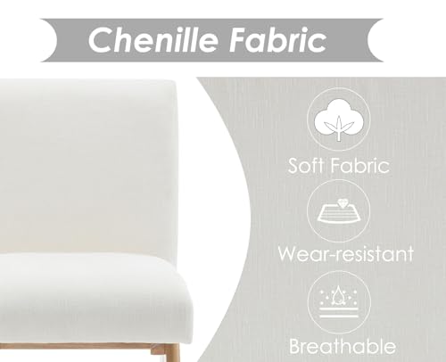 Wahson Mid Century Dining Chairs Set of 2 Kitchen Leisure Chairs in Fabric with Wooden Legs, Upholstered Side Chairs for Dining Room/Restaurant, Beige