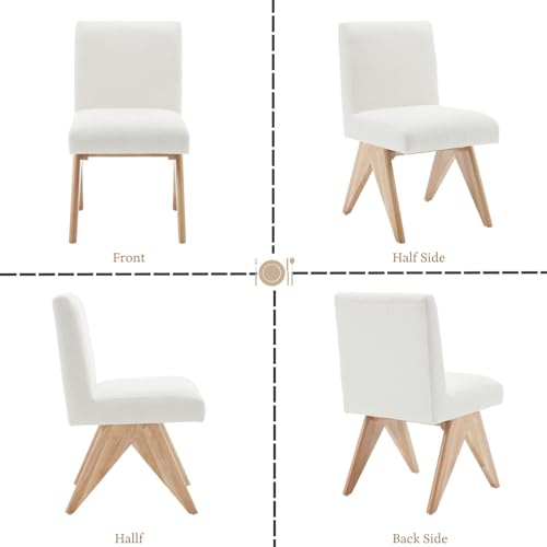 Wahson Mid Century Dining Chairs Set of 2 Kitchen Leisure Chairs in Fabric with Wooden Legs, Upholstered Side Chairs for Dining Room/Restaurant, Beige
