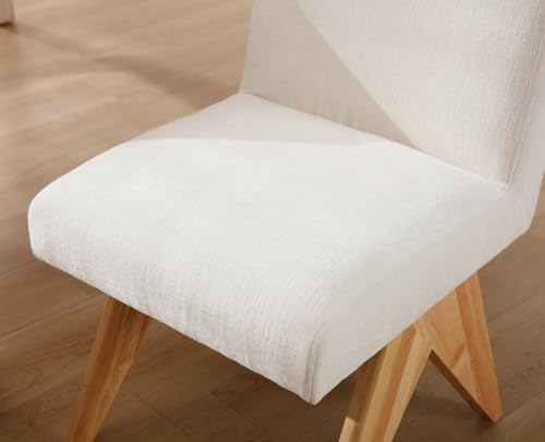 Wahson Mid Century Dining Chairs Set of 2 Kitchen Leisure Chairs in Fabric with Wooden Legs, Upholstered Side Chairs for Dining Room/Restaurant, Beige