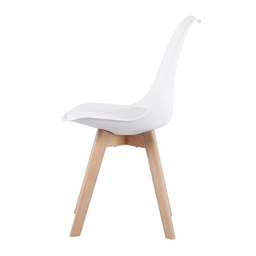 EGGREE Set of 4 Tulip Dining/Office Chair with Solid Wood Beech Legs, (TM) Armless Padded Design Chairs White