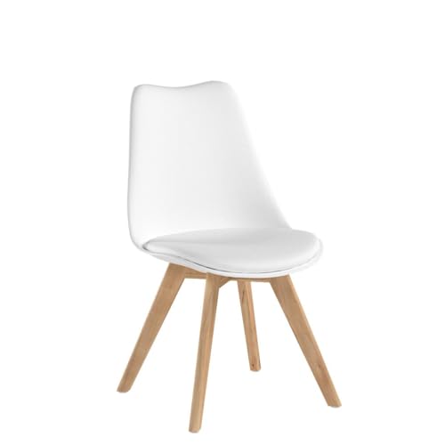 EGGREE Set of 4 Tulip Dining/Office Chair with Solid Wood Beech Legs, (TM) Armless Padded Design Chairs White