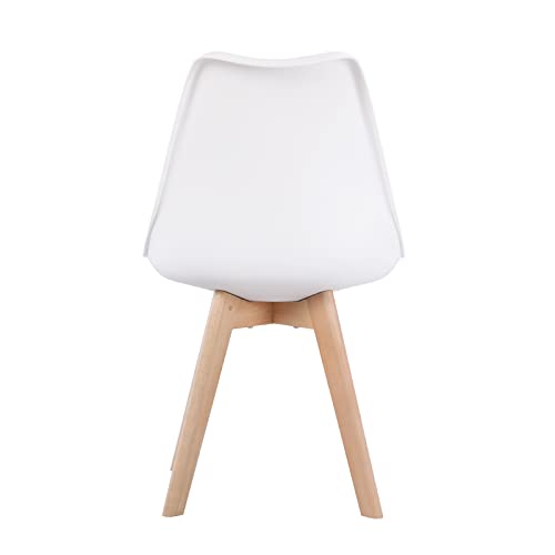 EGGREE Set of 4 Tulip Dining/Office Chair with Solid Wood Beech Legs, (TM) Armless Padded Design Chairs White