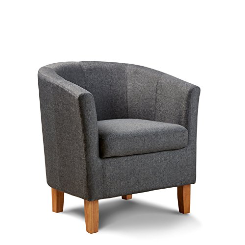 Home Source Tub Accent Chair - Fabric Armchair with Wooden Legs - Upholstered Single Sofa for Home, Office, Living Room - Single Sofa, Padded Foam Seat (Dark Grey)