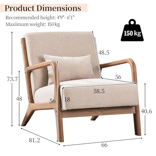 Bonzy Home Living Room Armchair Set of 2, Tub Chair Modern Accent Chair, Retro Lounge Single Sofa Chair Reading Arm Chairs with Solid Wooden Frame, Occasional Chair for Bedroom, Beige