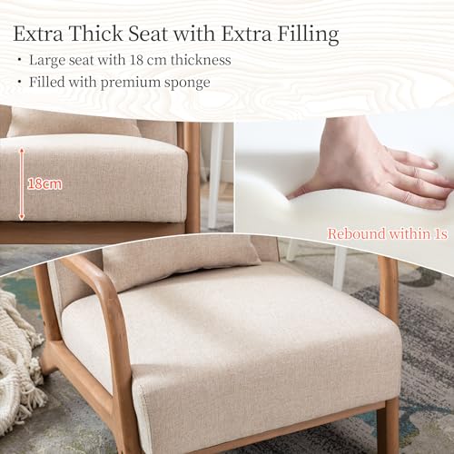 Bonzy Home Living Room Armchair Set of 2, Tub Chair Modern Accent Chair, Retro Lounge Single Sofa Chair Reading Arm Chairs with Solid Wooden Frame, Occasional Chair for Bedroom, Beige