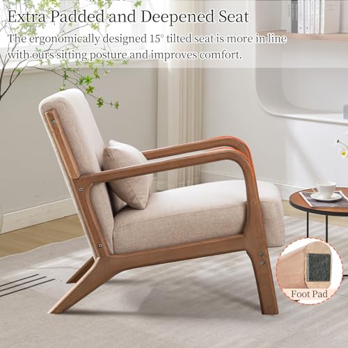 Bonzy Home Living Room Armchair Set of 2, Tub Chair Modern Accent Chair, Retro Lounge Single Sofa Chair Reading Arm Chairs with Solid Wooden Frame, Occasional Chair for Bedroom, Beige