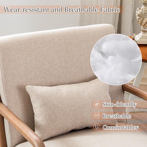 Bonzy Home Living Room Armchair Set of 2, Tub Chair Modern Accent Chair, Retro Lounge Single Sofa Chair Reading Arm Chairs with Solid Wooden Frame, Occasional Chair for Bedroom, Beige