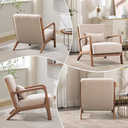 Bonzy Home Living Room Armchair Set of 2, Tub Chair Modern Accent Chair, Retro Lounge Single Sofa Chair Reading Arm Chairs with Solid Wooden Frame, Occasional Chair for Bedroom, Beige