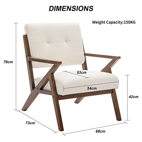 HomeMiYN Mid-Century Armchair,Retro Accent Chair with Wood Frame Upholstered Occasional Club Chair for Living Room Reception Bedroom Balcony Office Apartment Beige
