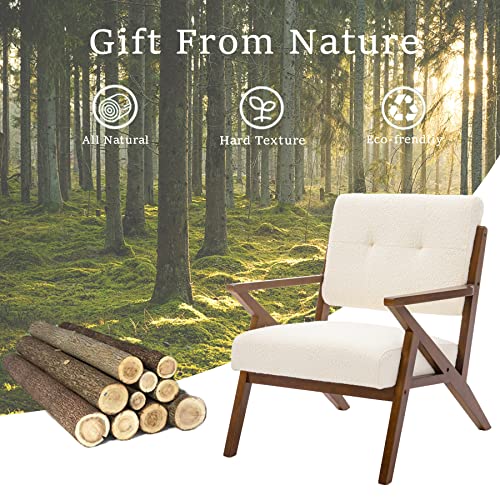 HomeMiYN Mid-Century Armchair,Retro Accent Chair with Wood Frame Upholstered Occasional Club Chair for Living Room Reception Bedroom Balcony Office Apartment Beige